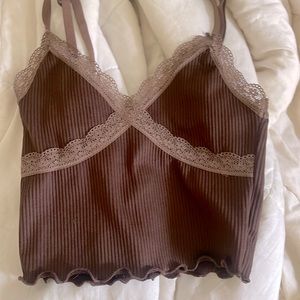 brown lace crop tank